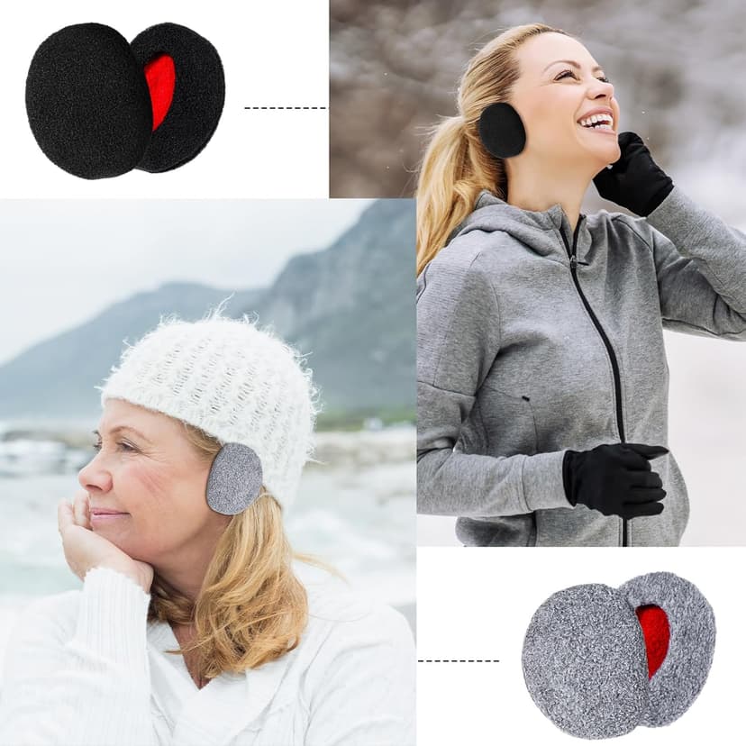 PEOVLVN 2 Pairs Bandless Ear Muffs Winter Earmuffs Windproof Ear Warmers Fleece Ear Covers for Men Women Outdoor Activities