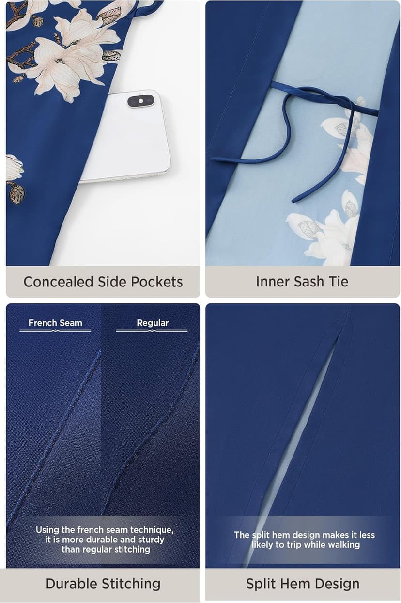 BABEYOND Kimono Robe Cover up with Box Long Floral Satin Sleepwear Silky Bathrobe Bachelorette Robe