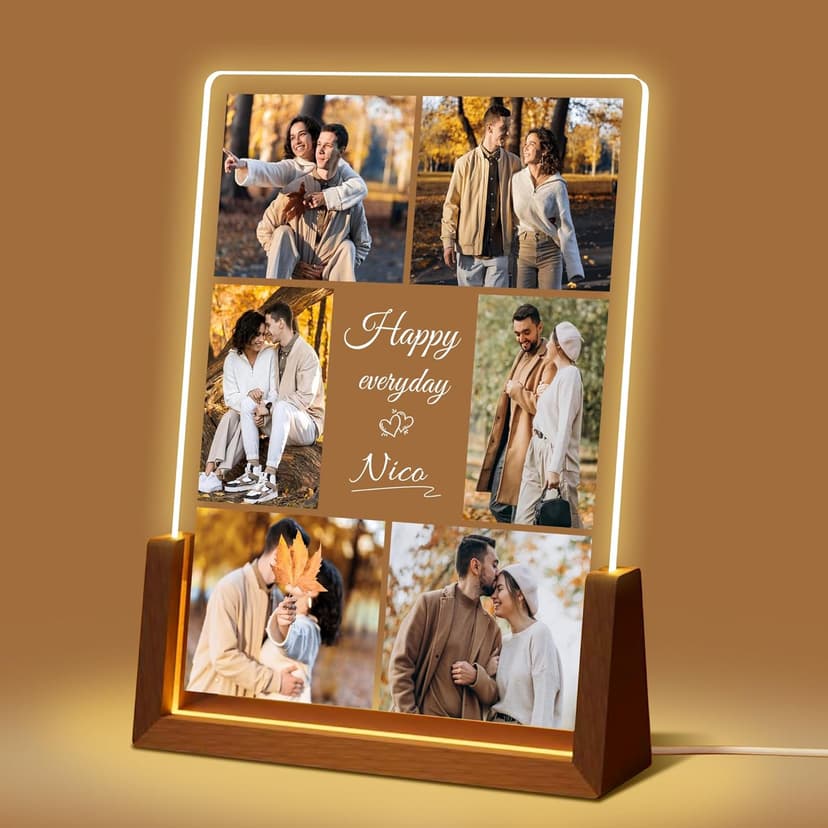 Personalized Valentines Christmas Gifts For Couple Him Her, Custom LED Picture Frame With Photo Night Light, Customized Anniversary Birthday Gifts For Women Men Boyfriend Girlfriend Husband Wife