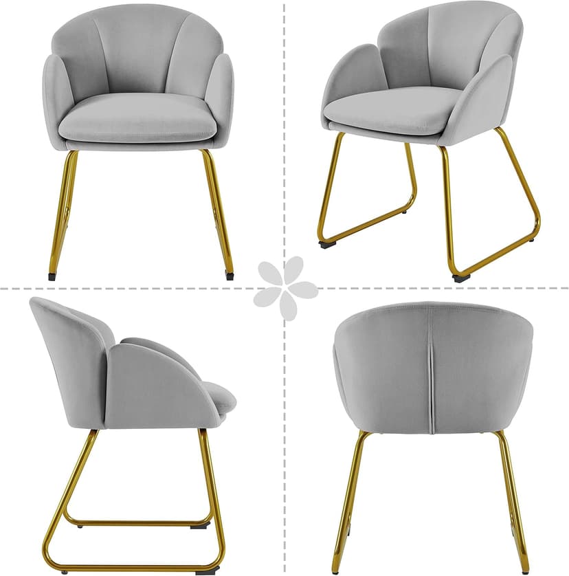 Yaheetech Flower Shape Velvet Vanity Chair, Modern Side Chair Armchair with Golden Metal Legs for Living Room/Dressing Room/Bedroom/Home Office/Kitchen, Gray