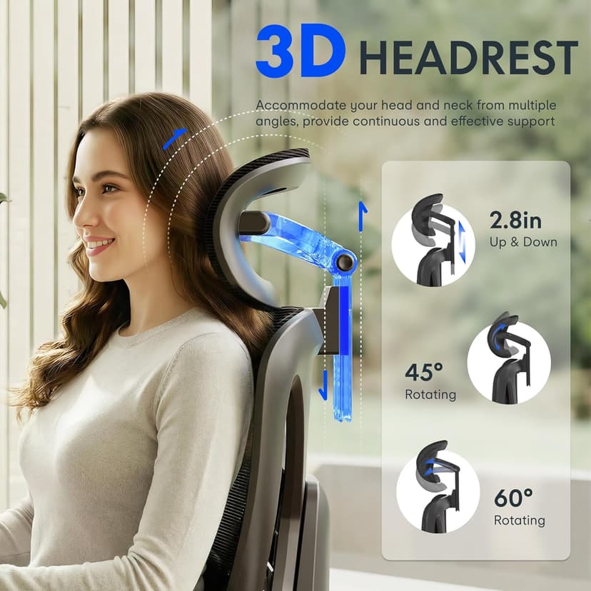 FLEXISPOT ErgoX Premium Ergonomic Office Chair with Footrest - Adjustable 3D Armrests, Dynamic Lumbar Support, Recline & Tilt Function, Mesh Seat, for Home & Office Use, Black