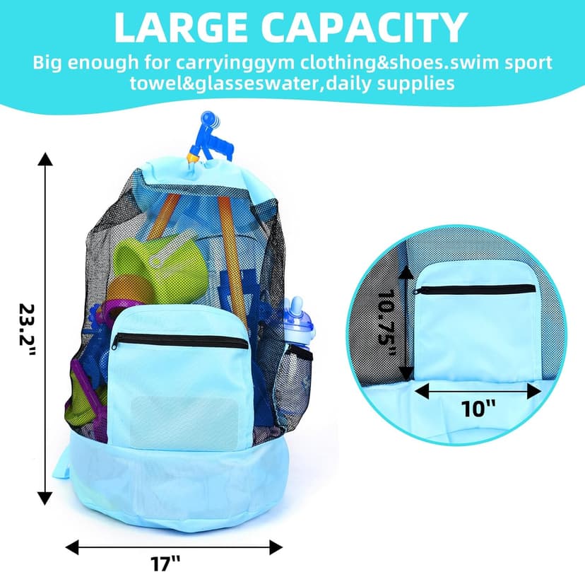 Beach toy bag,mesh backpack for beach,Beach Vacation Essentials,Shell Collecting Bag Shelling Tools,Beach Must Haves Sand Box Toys Seashell Bags(1PCS blue)