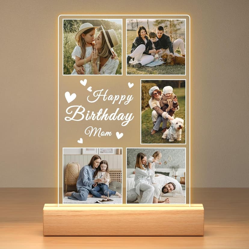 Personalized Birthday Gifts for Mom from Daughter Son, Custom Collage Picture Frames with Photo, Customized Photo Frame with Night Light, Personalized Christmas Photo Gifts for Mom Baby Kids Family