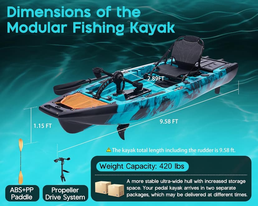 Albott Modular Fishing Kayak with Drive System & Durable HDPE, Customizable Lightweight Sit-on-Top Kayak for Youth & Adult, Perfect for Leisure & Commercial Use, 420lbs Capacity