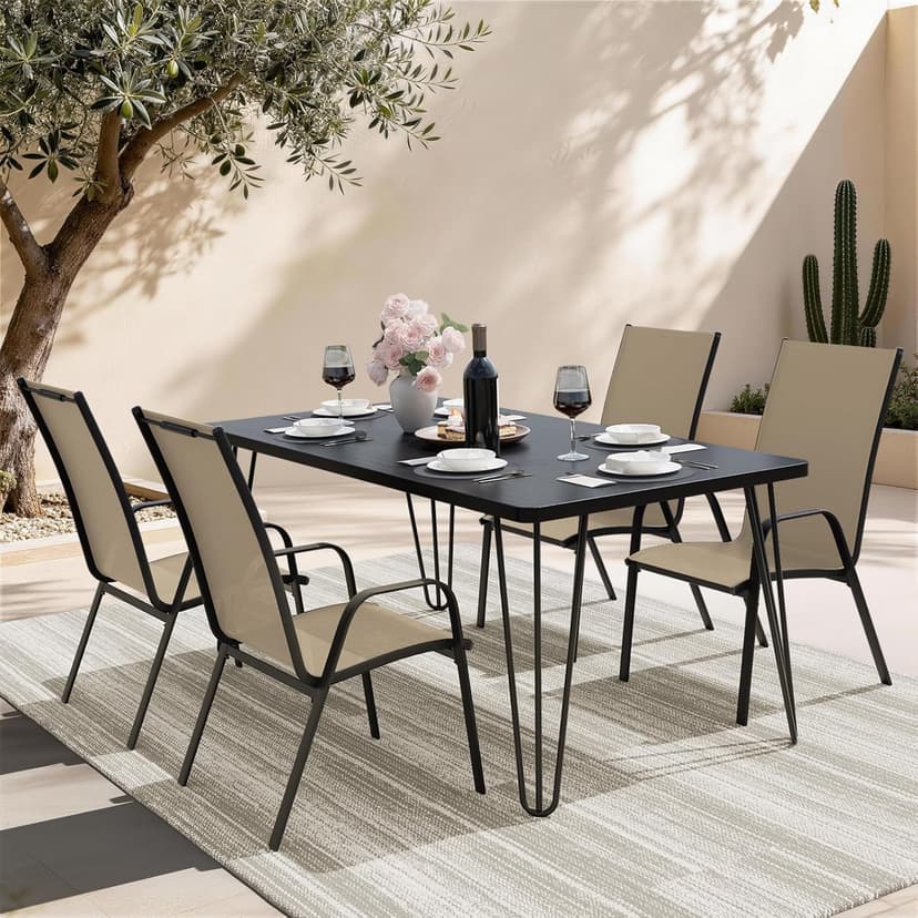 JEAREY Patio Dining Chairs Set of 4, Outdoor Stackable Dining Furniture Set, All Weather Dining Set for Lawn, Garden, Poolside, Beige