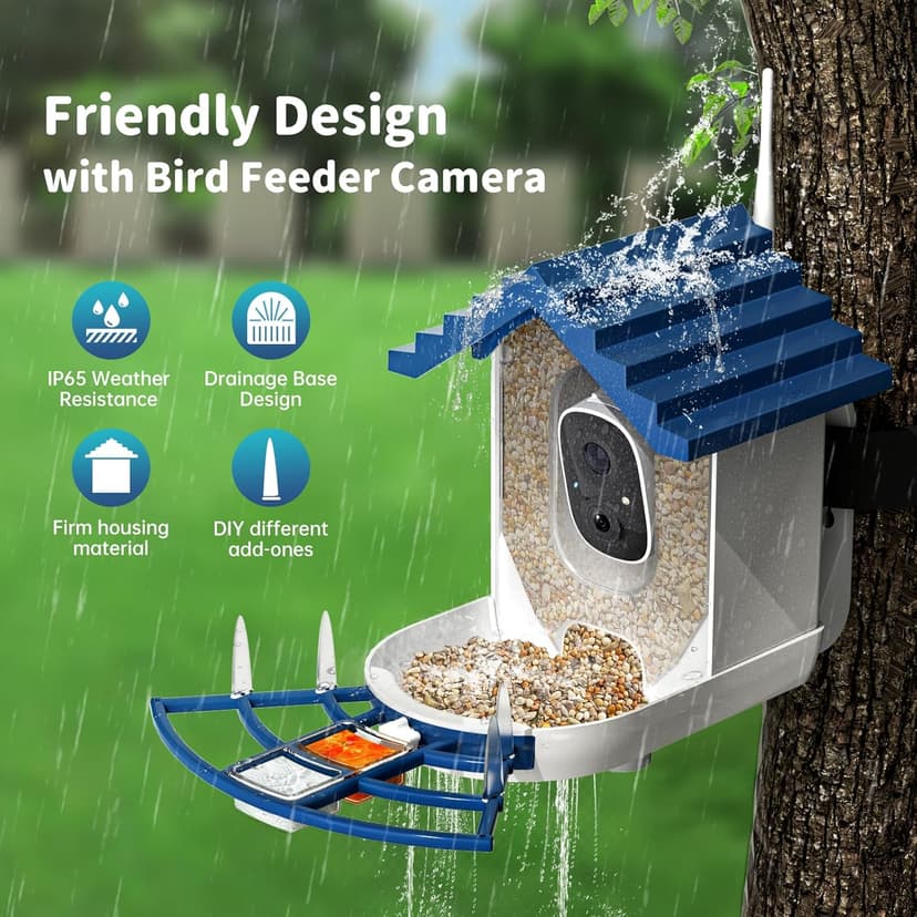 Smart Bird Feeder with Camera Solar Powered & AI Bi rd Identification, 2.4Ghz WiFi Bird feeders for Outdoors, 2K Live Video, Nstant Arrival Alerts - Gifts for Women