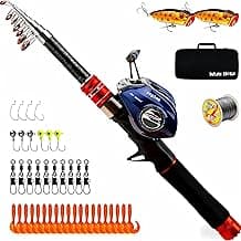 Telescopic Fishing Rod and Reel Combos, Carbon Fiber Fishing Rod with Stainless Steel Baitcasting Reel Portable Fishing Pole Reel Combo for Travel Saltwater Freshwater