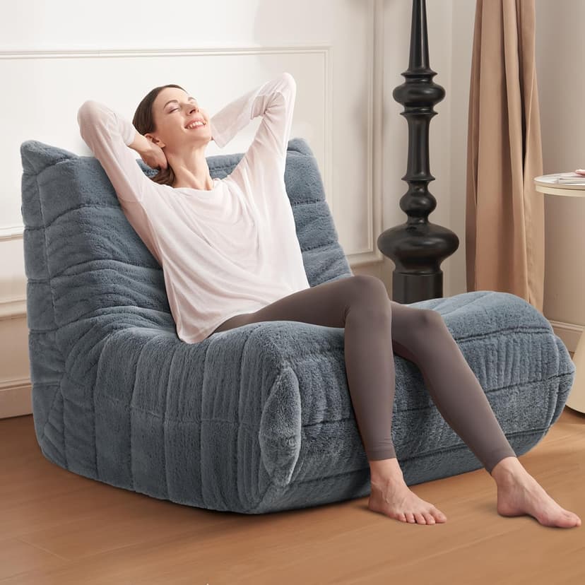 Bean Bag Chair Big Sofa Beanbag Chair for Adults Fireside Chair Bean Bag Lounger with Memory Foam Filled for Home,Apartment or Gaming Venue(Grey Plush Single)