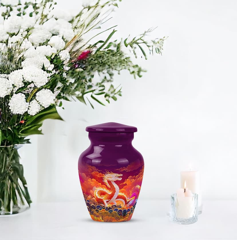 Orange Dragon Keepsake Urn for Ashes Adult Male & Female 3 Inch, Purple Cremation Urns for Human Ashes, Burial Urn for Remains, Burial Urns for Women, Funeral Gift B0FFZBHKX8