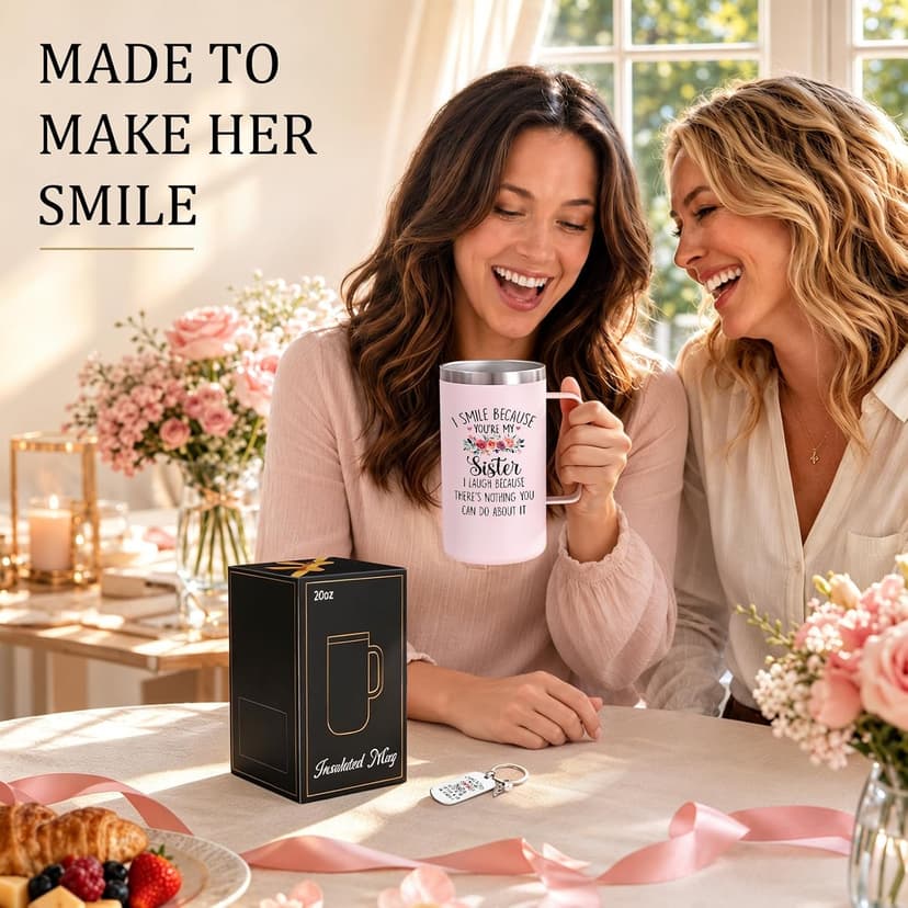 Gift-Ready Package with 20oz Mug, Straw, Sliding Lid, Brushes, Keychain & Gift Box, Birthday & Christmas Gift for Sisters Lifecapido Sister Gifts, 20oz Stainless Steel Insulated Coffee Mug Set B0FMK4LXHG