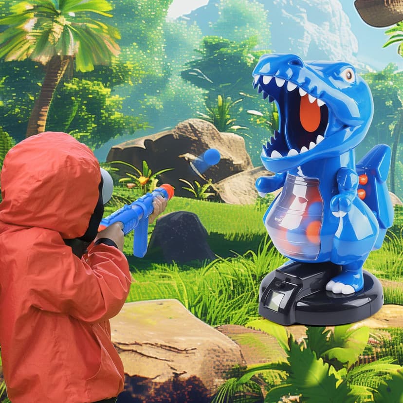 EagleStone T-Rex Dinosaur Shooting Toys for 6 7 8 Year Old Boys, Electronic Shooting Target Game with Air Pump Gun, 24 Balls, Foam Blaster Boy Toys Age 6-8 8-10, Christmas Birthday Gifts for Kids