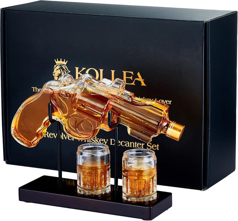 Birthday Gifts for Men Dad, Kollea Gun Whiskey Decanter Set with Shot Glass, Cool Anniversary Christmas Gifts Ideas for Him Husband Brother, Funny Military Retirement Present, Home Bar Drinking Party