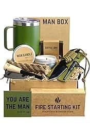 Man Box, Gift Box for Men- Birthday Gifts for Men, Mens Gift Basket, Gifts for Him- Cool Camping Gift Sets for Guys, Son, Brother, Boyfriend, Dad, Husband, Male, Friend