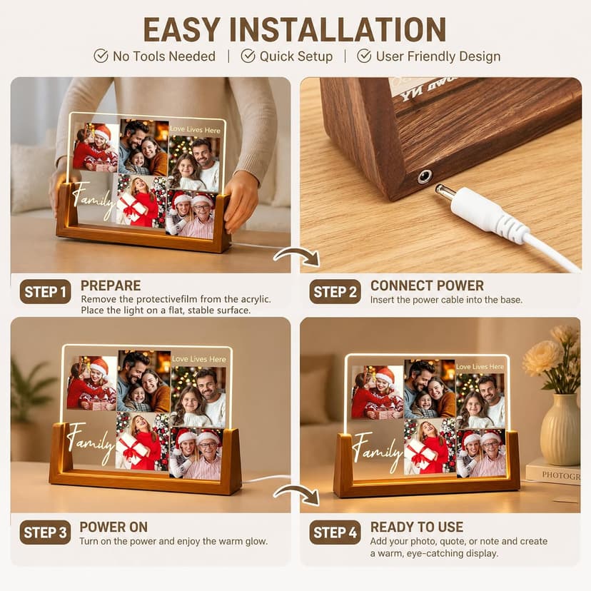 Personalized Photo Frame Gifts for Grandma Grandpa Wife Kids Baby Her Him on Christmas Birthday Mothers Fathers Day Custom Family Picture Frame, Christmas Family Gifts for Women Men Mom Dad B0HGY9689D