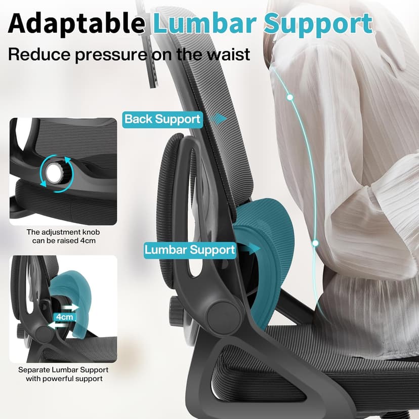 Ergonomic Office Chair,Mesh Office Chair with Lumbar Support,High Back Desk Chair with Flip-up Arms,400 lbs Big and Tall Computer Chair with Headrest,Comfy Desk Chairs
