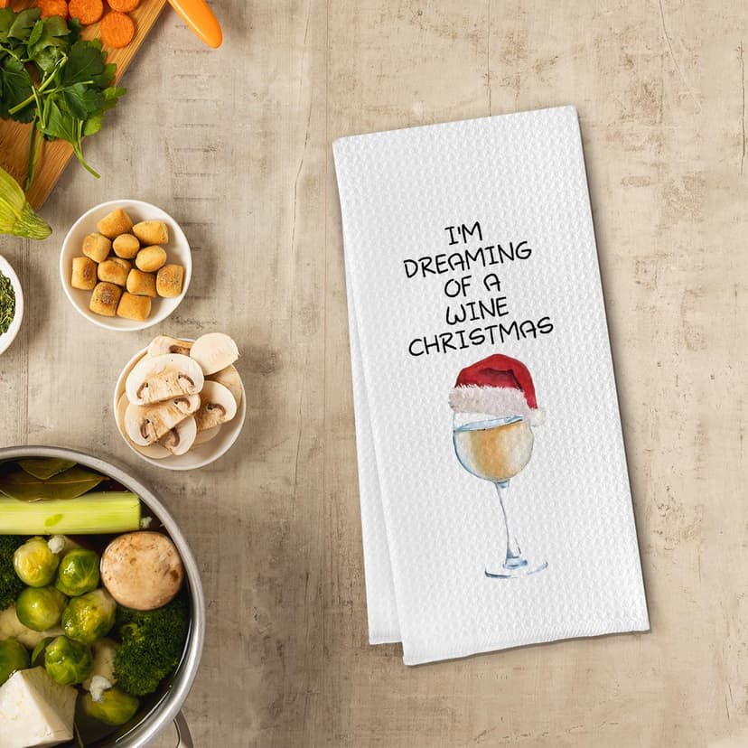 Christmas Wine Kitchen Towels - Hand, Dish, and Tea Towels for Wine Lovers - Funny Gift for Women - 16 X 24