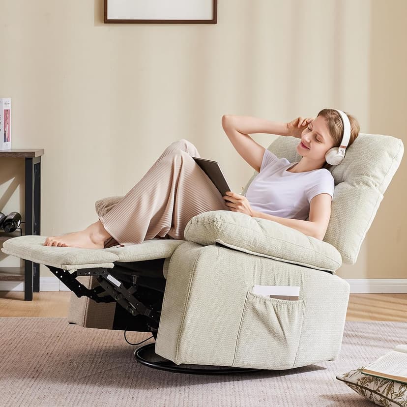 Recliner Chair, Durable & Tear-Resistant Massage Chair with Heating, Premium Chenille Fabric Massage Recliner Supports up to 380 LBS for Living Room, Bedroom, Beige