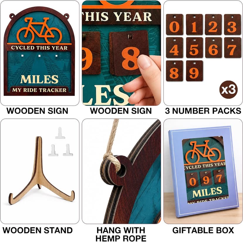 Wooden Yearly Riding Mileage Counter Home Decor, Cyclists Gifts for Men, Bike Mileage Tracker Miles Cycled This Year Tracker Sign Cycling Cool Gifts for Cyclists Men B0H83MDJ3R
