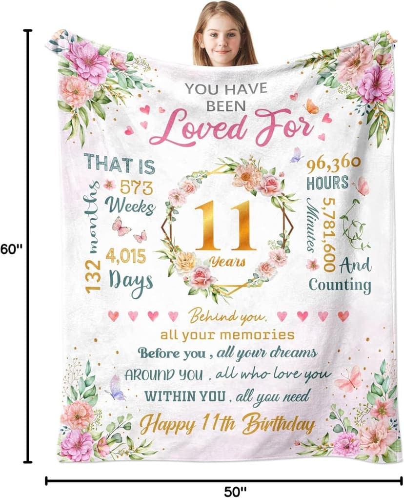 Birthday Gifts for 11 Year Old Girls, 11 Year Old Girl Birthday Gifts, 11th Birthday Decorations Gifts for Girls, Best Birthday Presents Ideas for 11 Yr Old Girl Throw Blanket 60"x50"