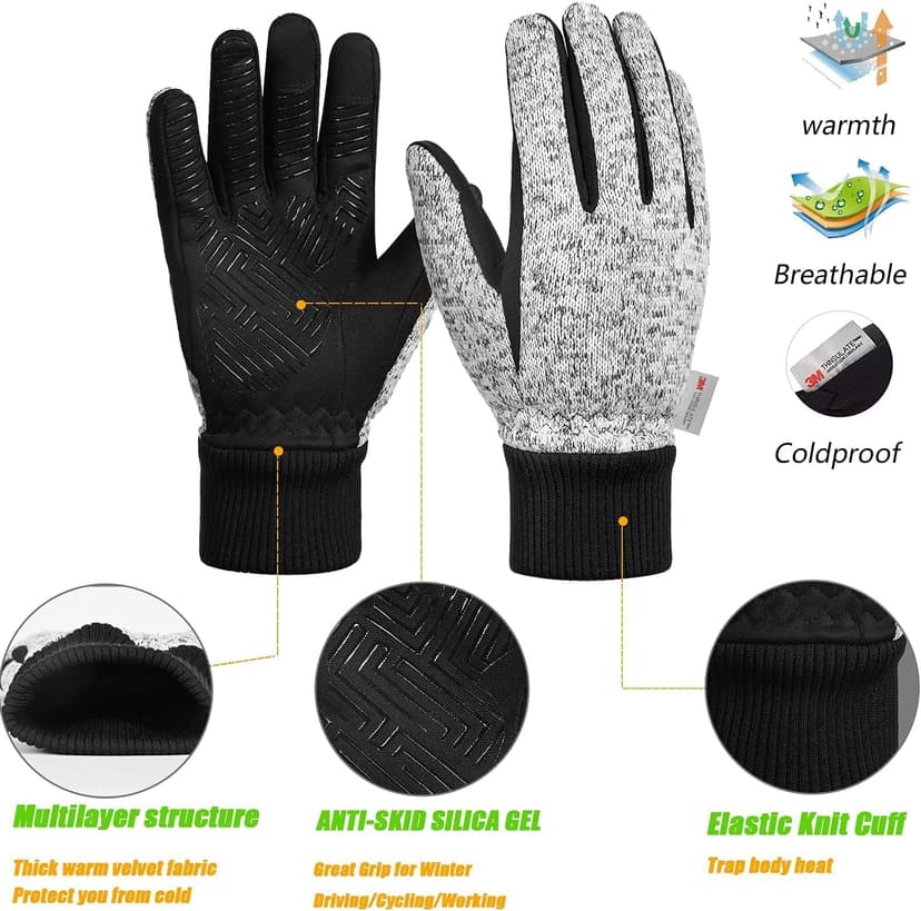 MOREOK Winter Gloves for Men/Women -10°F 3M Thinsulate Warm Touch Screen Snow Ski Bicycle Bike Gloves for Driving/Cycling/Running/Hiking