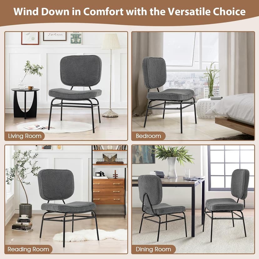 Giantex Modern Armless Accent Chair - Sherpa Reading Chair with Sponge Padding, Adjustable Foot Pads & Metal Frame, Upholstered Side Chair for Living Room, Bedroom & Reading Room, Grey