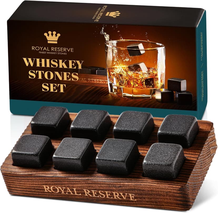 Whiskey Stones Gift Set by Royal Reserve – Artisan Crafted Reusable Chilling Rocks for Scotch – Stocking Stuffer for Men - Bourbon Gifts for Husband Dad Boyfriend Guy