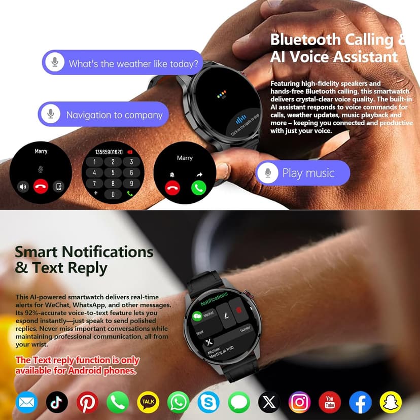 PUBU Smart Watch for Men, Built-in GPS with Map(Answer/Make Call/Text), AI Smartwatch for Android Phones/iPhone, 100+ Sport Mode Fitness Tracker with Health/Sleep Monitor, Compass/Barometer(2 Bands)