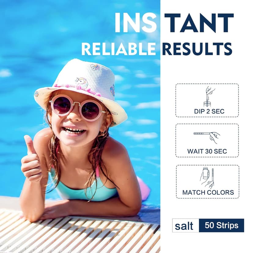 Saltwater Pool Test Strips, 0-8000 ppm, Salt Test Strips Kit for Sodium Chloride Swimming Pool and Spa Test Strips-Quick and Accurate Results