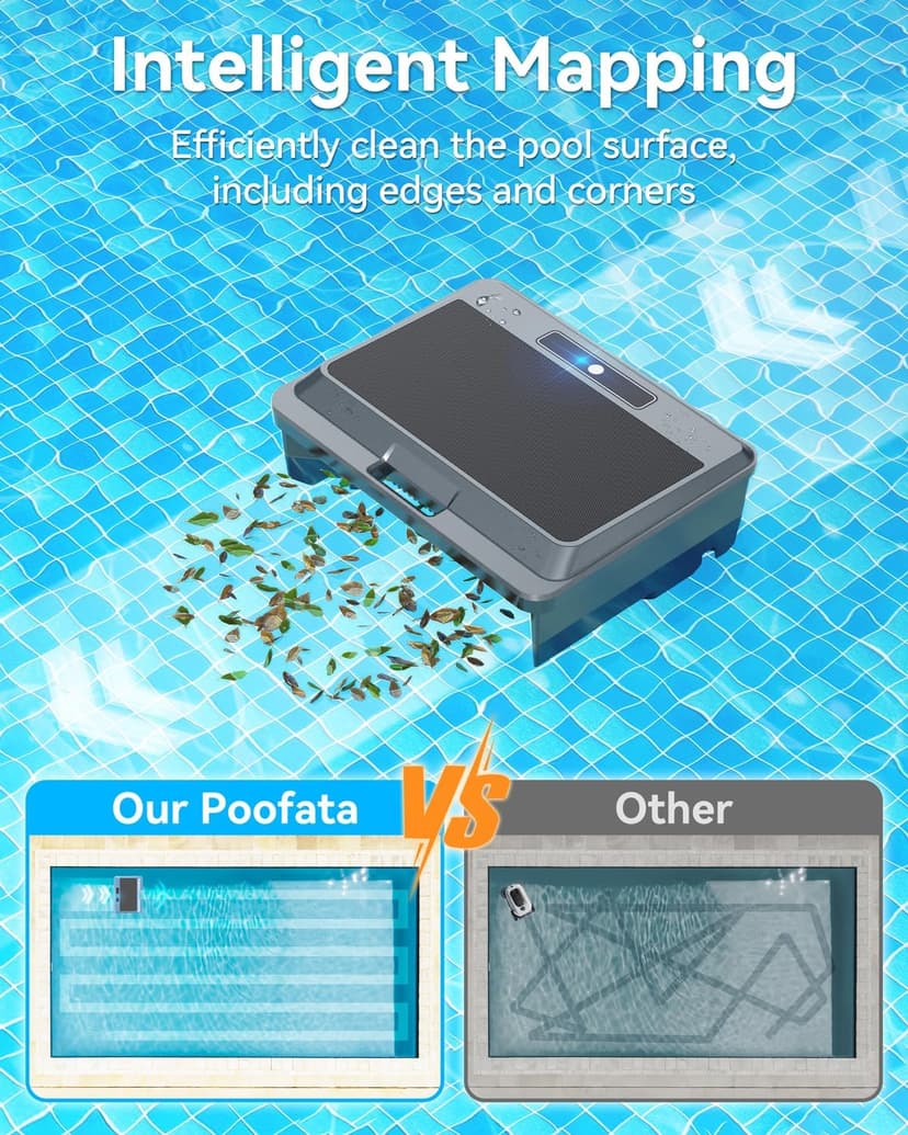 2026 Upgraded F1T Solar Powered Robotic Pool Skimmer Surface Cleaner with APP Support Dual Charging Options Smart Obstacle Avoidance 24/7 Continuous Cleaning Ideal for Above Ground Pool Gray