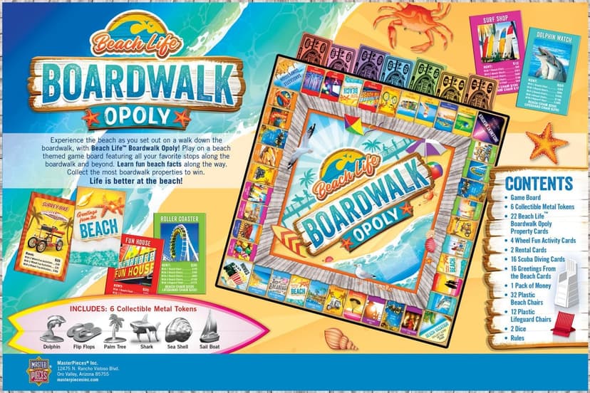 Beach Life Boardwalk Opoly - Premium Quality, Educational, and Fun Activity for Kids and Families - Great Gift Idea for Holidays, Birthdays, and Everyday Playtime – Classic Style Board Game