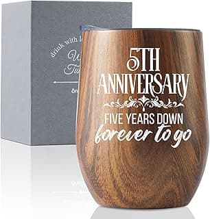 Onebttl 5 Year 5th Anniversary Wood Gift for Him, Husband, Wife, Her, 12oz Wood-grain Stainless Steel Insulated Tumbler for Marriage, Wedding