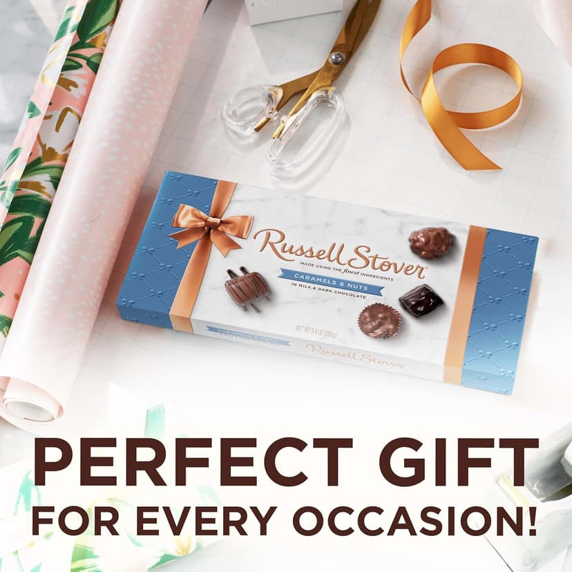 Russell Stover Caramel and Nuts in Milk and Dark Chocolate, Mother's Day Chocolate Gift Box, 9.4 Ounce