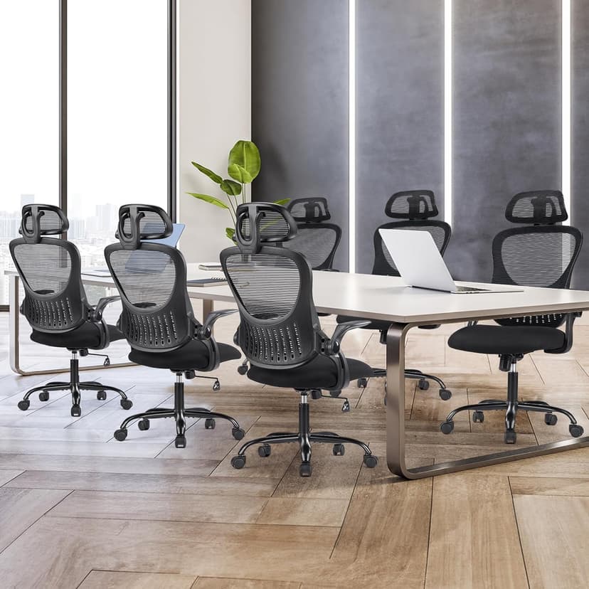 Sweetcrispy Home Office Managerial Executive Chair, High-Back Mesh with Adjustable Headrest, Flip-up Armrest Comfortable Lumbar Support, Comfy Arms for Bedroom,Study,Student