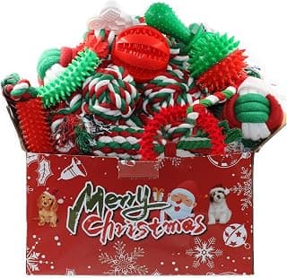 Beiker Christmas Dog Toys Bulk 15 Pack, Puppy Chew Toys for Teething Small Medium Puppies, Holiday Christmas Themed Presents Gifts Box Including Variety Tough Rubber and Rope Toys B0DG8WK4KW
