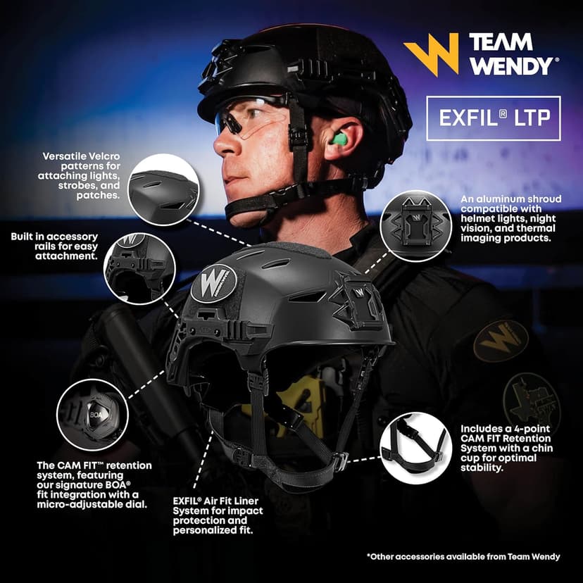 Team Wendy EXFIL LTP Lightweight Tactical Bump Helmet | Mounts for Night Vision & Accessories | Whitewater Impact Protection | Adjustable for Comfort | Airsoft Helmet