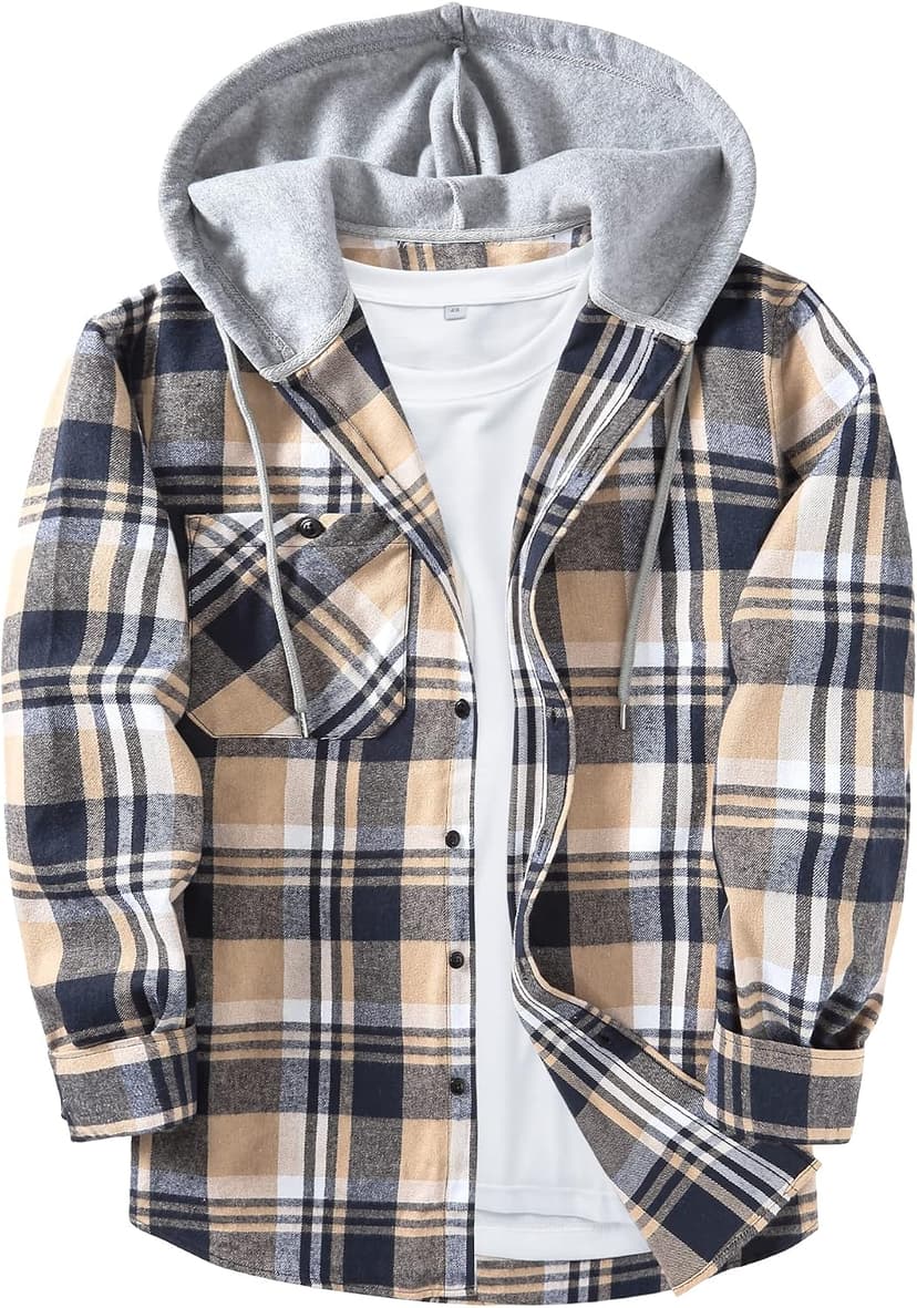 Big Tall, with Pocket, Adjustable Cuffs, Machine Wash, Business,Work, Office, Vacation, Graduation, Wedding, Party, Daily ZITY Men's Flannel Hoodie Shirts Casual Button Down Long Sleeve Plaid Shirt B0BB2JC2QX