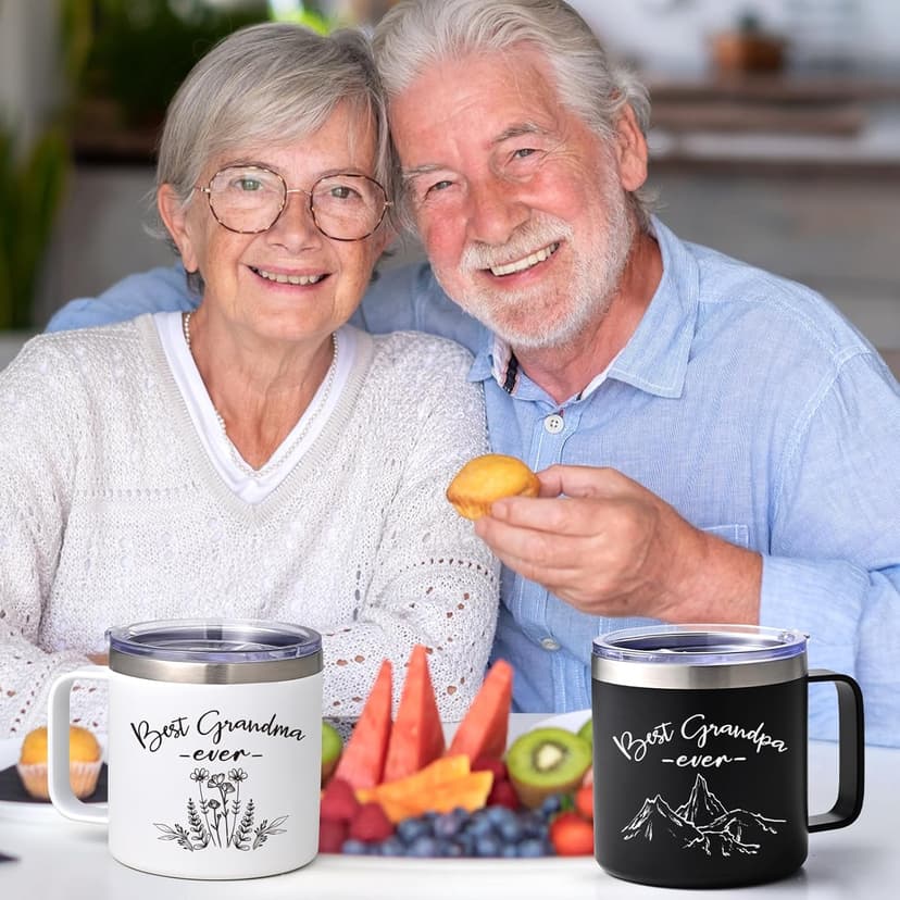 LiqCool Gifts for Grandparents, 14 Oz Best Grandma and Grandpa Insulated Mugs, Christmas Gifts for Grandparents, Grandma and Grandpa Gift from Grandkids Grandchildren(Black & White)