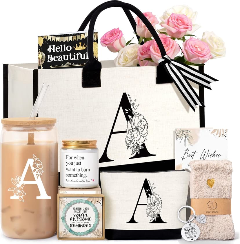 Birthday Gifts for Women, Monogrammed Initial Gift for Teacher Wife Mom, Tote Bag B0FCXSQBTR