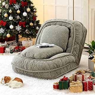 Floor Chair with Back Support, Folding Sofa Chair with 5 Adjustable Position, Plush Floor Gaming Chair, Meditation Chair for Lazy Boys, Human Dog Bed for Living Room, Bedroom, Lounge, Green