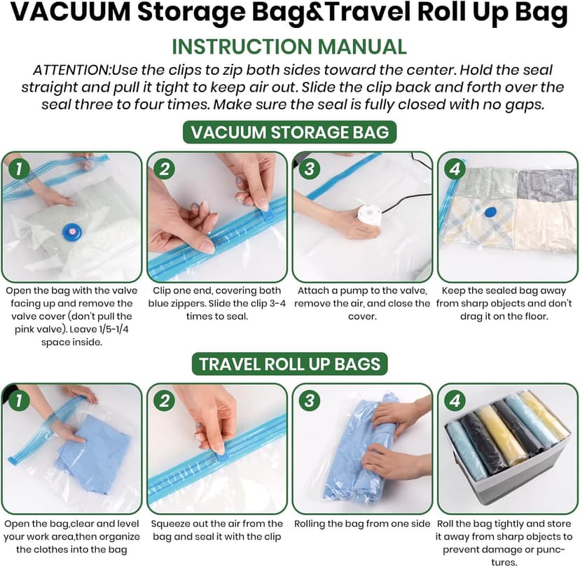Vacuum Storage Bags,20Pack Vacuum Seal Bags with Electric Air Pump,Vacuumm Seal Bag for Clothing,Travel,Clothes,Comforters,Blankets,Pillows-4 Jumbo+4 Large+4 Medium+4 Small+4 Roll Up Space Saving Bag