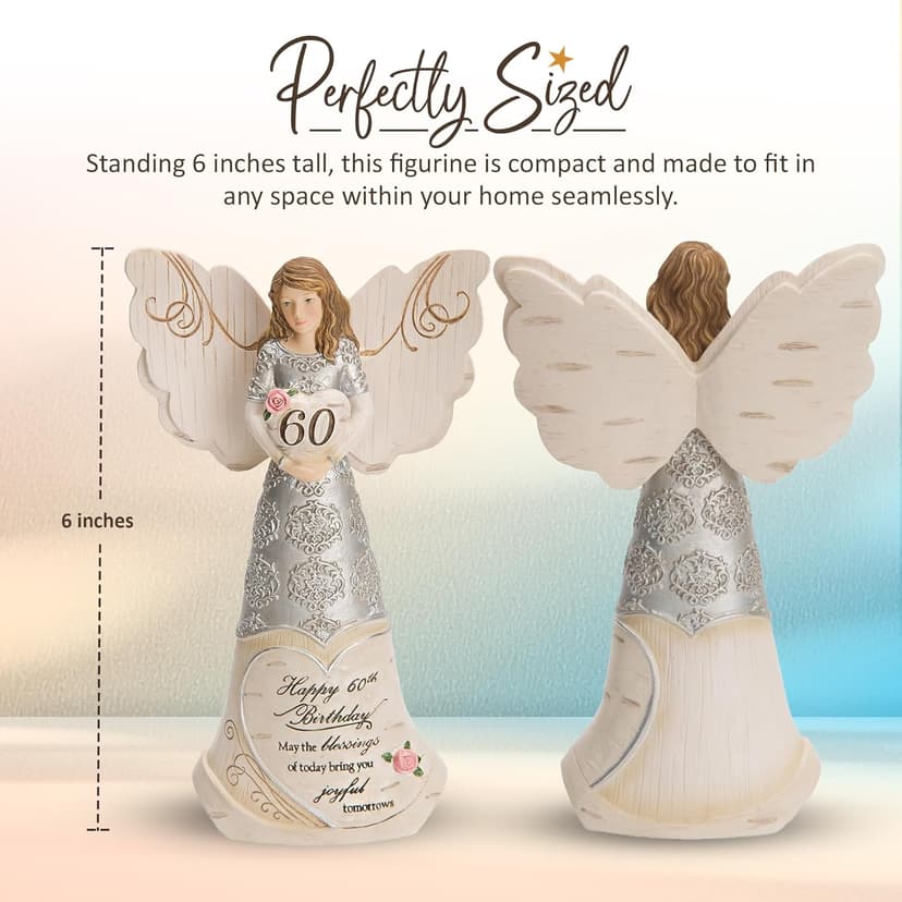 Pavilion Elements Angels Figurine - Guardian Angel Figure Display - Happy 60th Birthday May The Blessings of Today Bring You Joyful Tomorrows Printed Text, Collectibles Angel Figurines, 6"