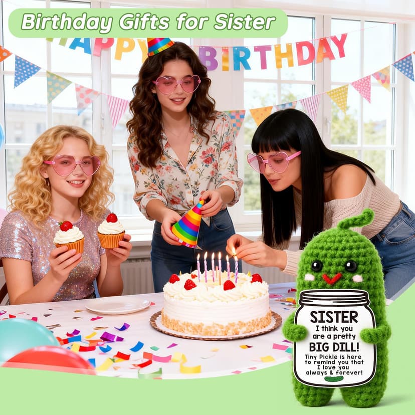 Sister in Law Gifts Birthday Gifts Card for Sister Adult Best Funny Sister Ever Gifts Secret Sister Wedding Gift Big Little Sister Birthday Gifts from Sister Handmade Crochet Pickle B0DKJVZJCB