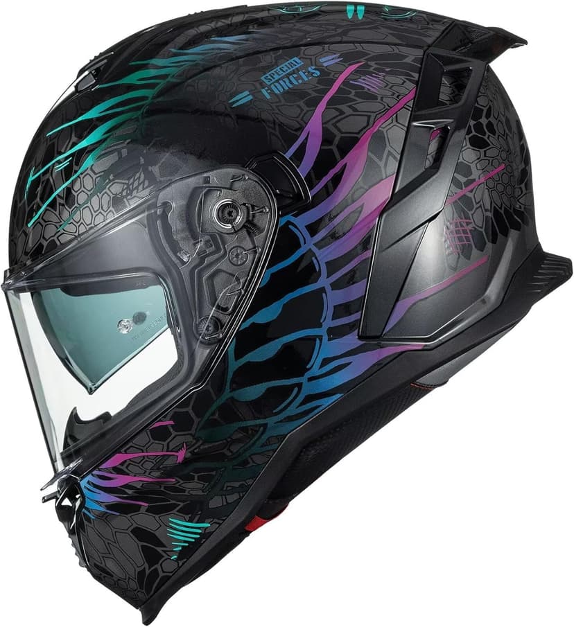 ILM Motorcycle Helmets DOT ECE Dual Visor Street Racing Helmet Full Face Powersports Cascos for Men Women Model MF567(Cobra Camaleon Purple, L)