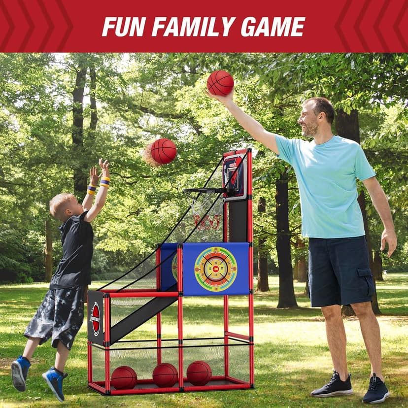 HYES Basketball Arcade Game Indoor Outdoor, Kids Basketball Hoop with 4 Balls & Pump, Single Shot Basketball Game at Home, Carnival Games Sport Toys for Boys Girls Teens
