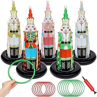 Christmas Ring Toss Games for Family Kids Party 5 Pack Inflatable Nutcrackers Toss Game Adults for Indoor Outdoor Garden Toys Gifts Holiday Decorations