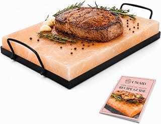 UMAID Himalayan Salt Block Cooking Plate 12x8x1.5 – Food Grade Pink Himalayan Salt Stone for Cooking, Grilling, Serving & Cutting – Includes Steel Tray & Grilling Recipe Booklet – Unique Gifts for Men & Women B07BB6HWT6