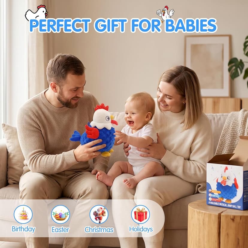 Baby Crawling Toys 40 Songs, USB Rechargeable Moving Toy for Tummy Time, Sensory Play & Baby Shower & 1 Year Old Gifts SAIMAND Baby Toys 12+ Months-Musical Moving Plush Chicken with Voice Replay B0GZ2SP7WS