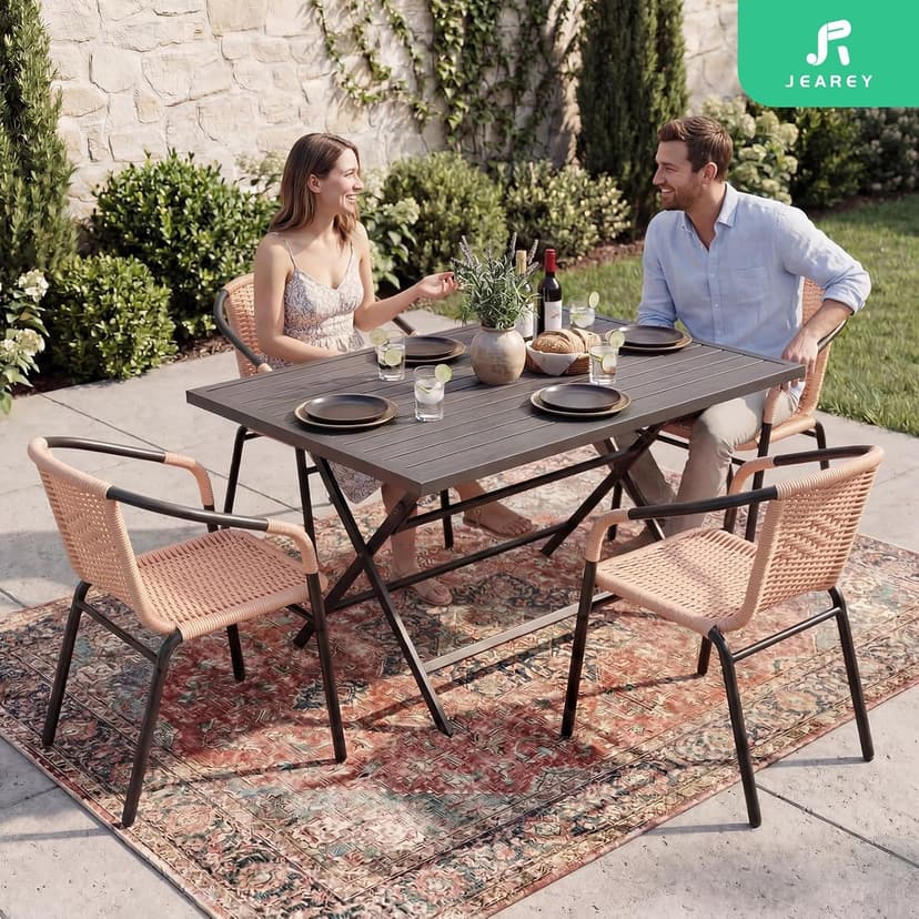 JEAREY Outdoor Patio Rattan Dining Chairs Set of 4, All Weather Stackable Dining Chairs for Lawn, Restaurant, Garden, Beige