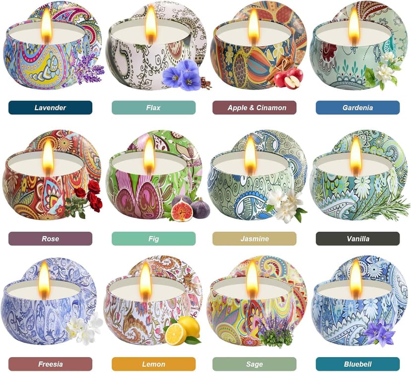 Scented Candles Gifts for Women, 12 Pack Natural Soy Candles for Home Scented, Aromatherapy Candle Set Gift for Women, Men, Friends Birthday, Anniversary