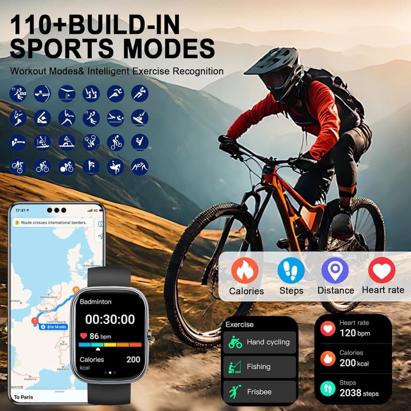 Dyurwa Smart Watch for Men Women (Answer/Make Call), 1.91" HD Screen Smartwatch Fitness Tracker, Heart Rate/Sleep Monitor, Watches for Men IP68 Waterproof,110+ Sport Mode Step Counter for Android iOS